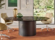 Table de réunion ronde Round, base métal noir, plateau marbre brillant Sahara noir