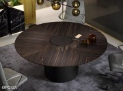 Table ronde Round, plateau en placage ébénisterie Makassar