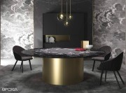 Table de réunion ronde Round, base en laiton, plateau marbre noir