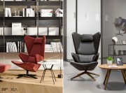 Fauteuil Trifidae, finition cuir,pieds bois et métal.