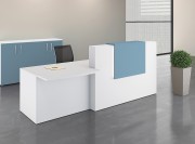 Banque d'accueil Adelis blanche et comptoir Cèdre bleu