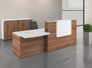 Banque d'accueil Adelis, Noyer, plateau et comptoir Blanc