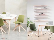 Chaise pivotante sur patins ou roulettes Rock, pieds bois ou aluminium