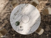 Détail du plateau en verre mate imprimé marbre Calacatta blanc