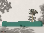 Banc d'acceuil Sarek FLEXYSKIN® Turquoise avec module jardinière et 3 modules Corbeille