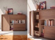 Armoire Sessanta, finition placage bois Noyer et niche mélaminé crème