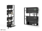Etagère sur pied composée de 2 modules type 02 et tablettes B01, B02 et B03 et étagère murale