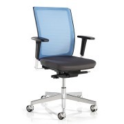 Siège opérateur Intuitiv dossier résille bleu, piétement aluminium poli