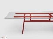 Table Bottega, piètement en frêne teinté rouge