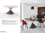 Table ronde design Clessidra, pietement Pink & Graphite, plateau marbre Calacatta