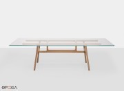 Table rectangulaire Bottega, plateau en verre transparent