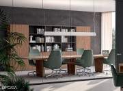Table de réunion Direction X10 Noyer avec insert cuir assorti aux fauteuils