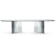 Table de réunion en verre Raj par Gallotti et Radice, pied panneau acier poli
