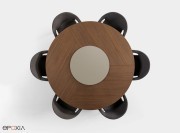 Table Holo Pillar, plateau rond finition placage ébénisterie noyer avec plateau