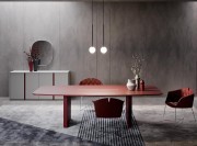 Table tonneau Slim en finition Laque Mate rouge bordeaux
