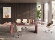 Table de réunion Slim, plateau en verre brillant imprimé Marbre rouge Lepanto