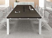 Table de réunion wengé avec pieds acrylique brillant blanc