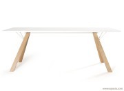 Table Lab pieds bois plateau stratifié blanc