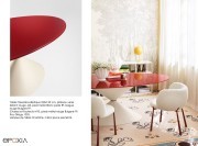 Table elliptique Clessidra 220x120 cm, plateau verre rouge, pied métal blanc perle
