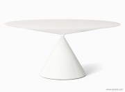 Table ronde pied laqué blanc brillant plateau verre blanc Clay