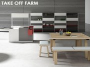 Table de réunion Take Off Farm avec bancs bois assorti