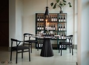 Table Plissé Bistrot, piètement métal noir, plateau crystalceramic