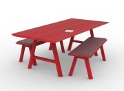 Table de réunion bois teinté rouge Picnic