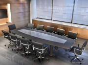 Table de réunion ovale EMG cuir avec insert central marbre