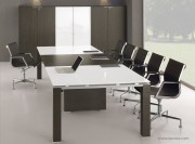 Table de réunion collection Step blanc laqué et wengé