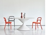 Table Clessidra pied et plateau placage bois teinté blanc