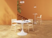 Table ronde Big Horn pied tulipe blanc, plateau Terrazzo blanc