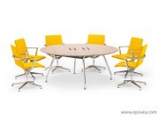 Table de réunion ronde Unitable chêne naturel, avec 2 tops access