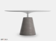 Table Rock, structure en ciment naturel et plateau bois blanc laqué mat