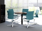 Table de réunion ronde noyer Alfa pied noir et inox