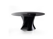 S Table, structure en S moulé en Ceramilux ®, plateau cristal trempé gris fumé