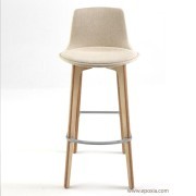 Tabouret de bar Lottus Wood, assise tissu crème