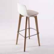 Tabouret de bar Lottus Wood, coque polypropylène blanche et assise tissu