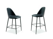 Tabourets Lea, tapissé bi-matière tissu et cuir, pied en métal noir laqué - 2 hauteurs d'assise