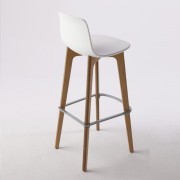 Tabouret de bar Lottus Wood, assise coque polypropylène blanche