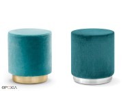 Petits poufs cylindriques Wow velours, base laiton et acier